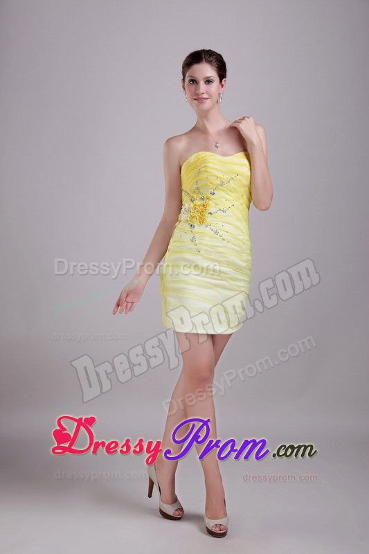 2014 Mini-length Beaded Yellow Senior Prom for Graduation Party