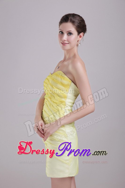 2014 Mini-length Beaded Yellow Senior Prom for Graduation Party