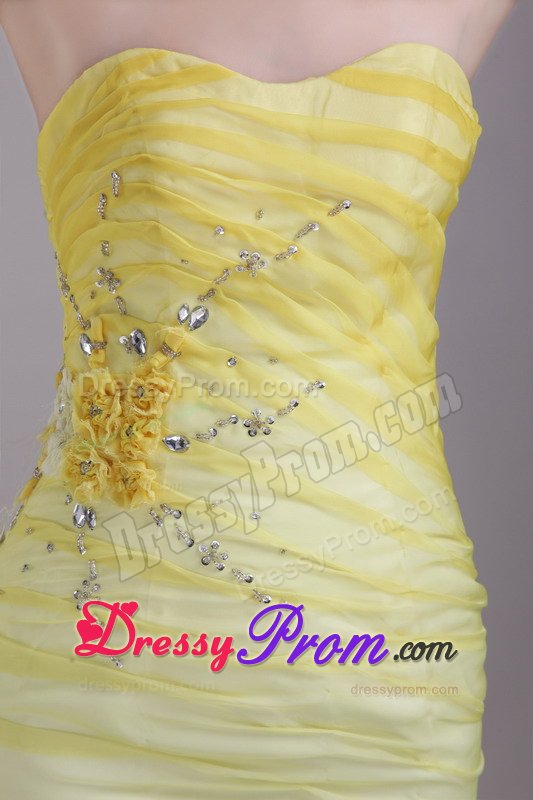 2014 Mini-length Beaded Yellow Senior Prom for Graduation Party