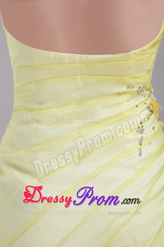 2014 Mini-length Beaded Yellow Senior Prom for Graduation Party