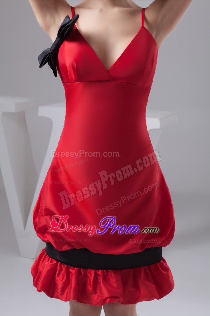 Pick-ups and Bowknot Accent Red Mini-length Prom Cocktail Dress