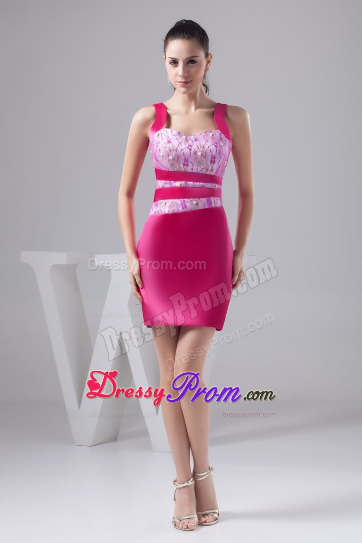 Beading and Lace Accent Prom Cocktail Dress in Hot Pink in NC