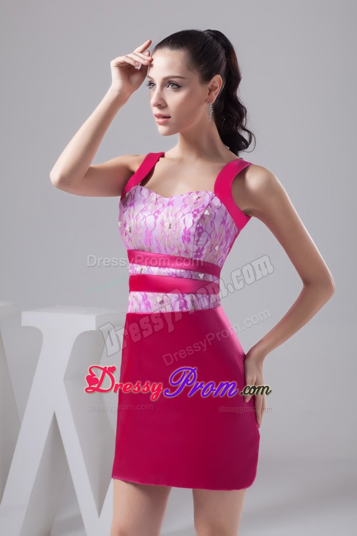 Beading and Lace Accent Prom Cocktail Dress in Hot Pink in NC