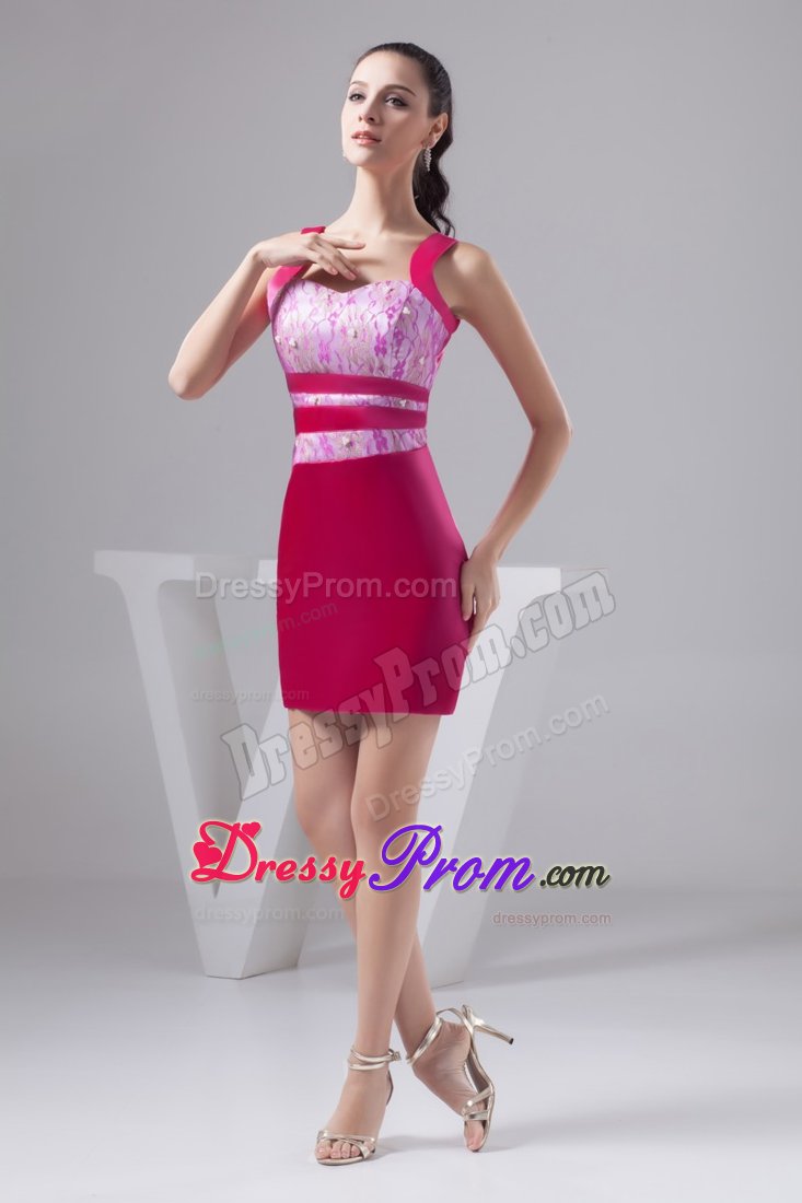 Beading and Lace Accent Prom Cocktail Dress in Hot Pink in NC