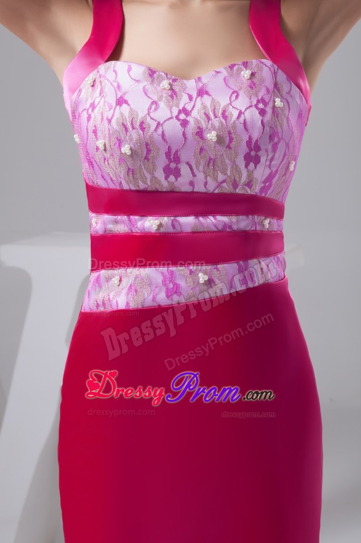 Beading and Lace Accent Prom Cocktail Dress in Hot Pink in NC