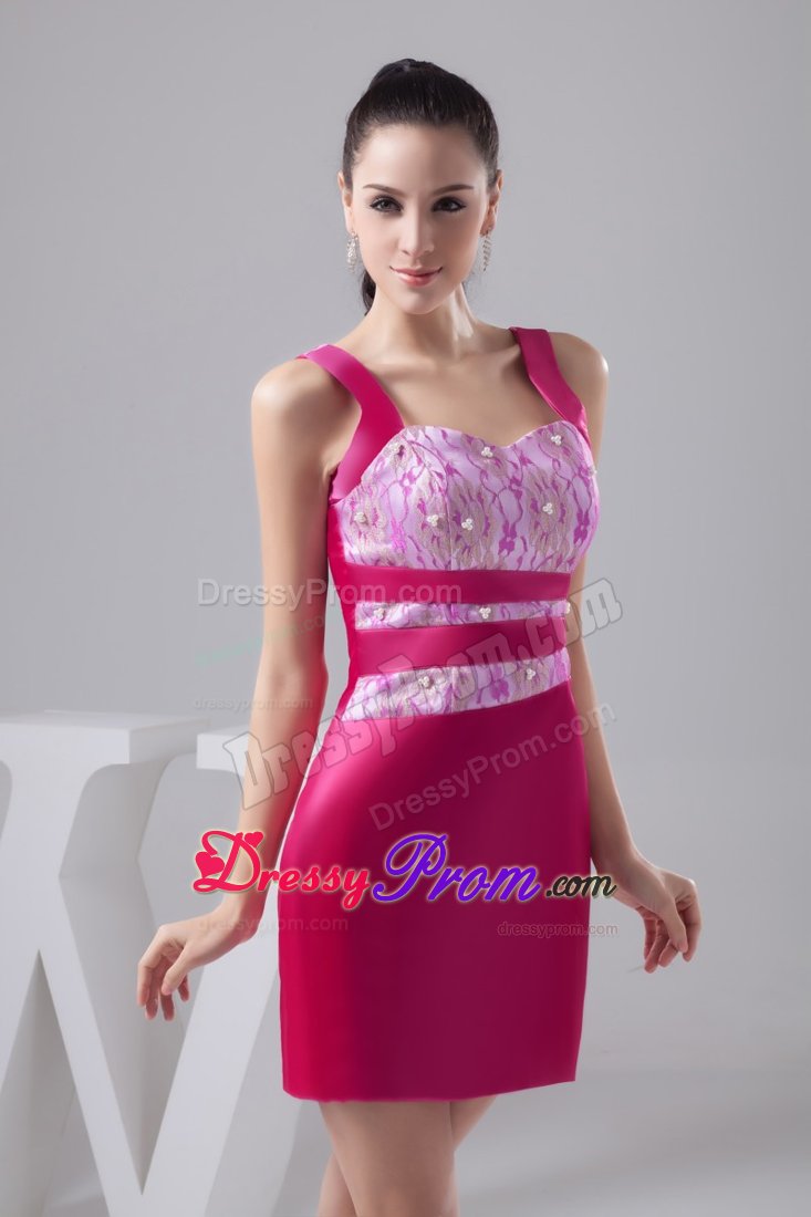 Beading and Lace Accent Prom Cocktail Dress in Hot Pink in NC