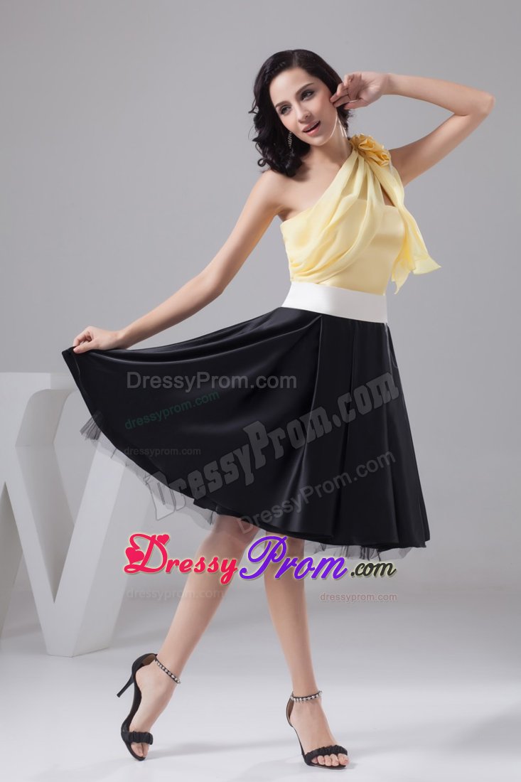 Yellow and Black Prom Cocktail Dress with One Shoulder in Brighton