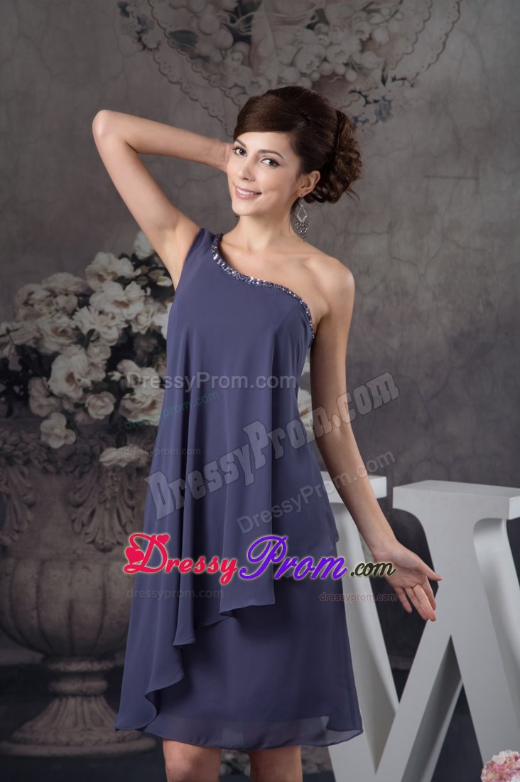 One Shoulder Navy Blue Prom Evening Dress with Asymmetrical Hem