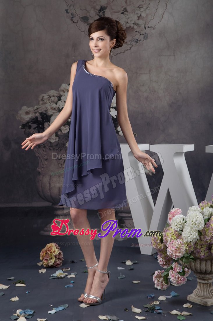 One Shoulder Navy Blue Prom Evening Dress with Asymmetrical Hem