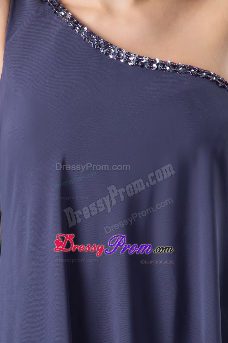 One Shoulder Navy Blue Prom Evening Dress with Asymmetrical Hem
