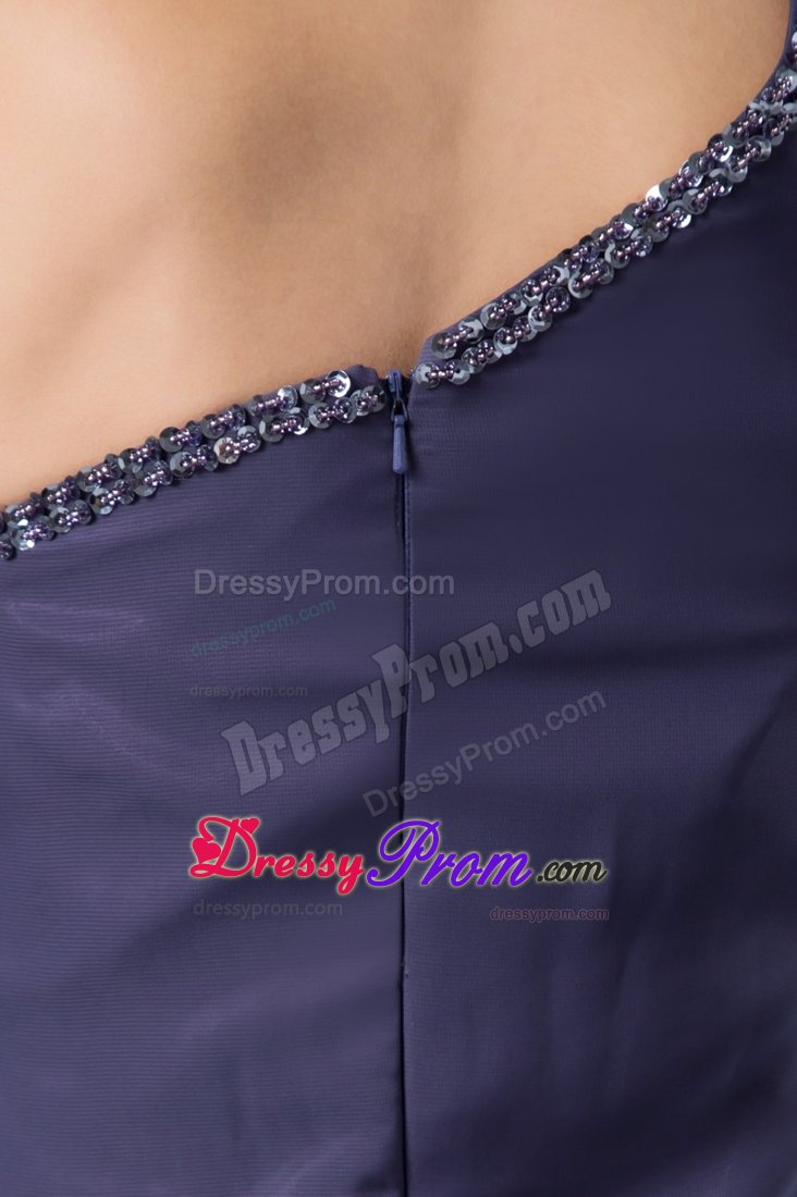 One Shoulder Navy Blue Prom Evening Dress with Asymmetrical Hem