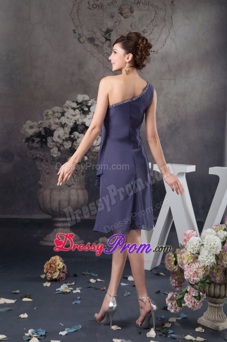 One Shoulder Navy Blue Prom Evening Dress with Asymmetrical Hem