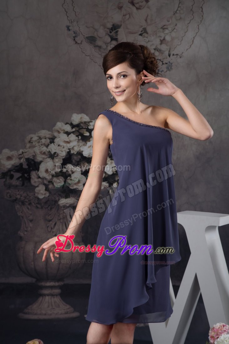 One Shoulder Navy Blue Prom Evening Dress with Asymmetrical Hem