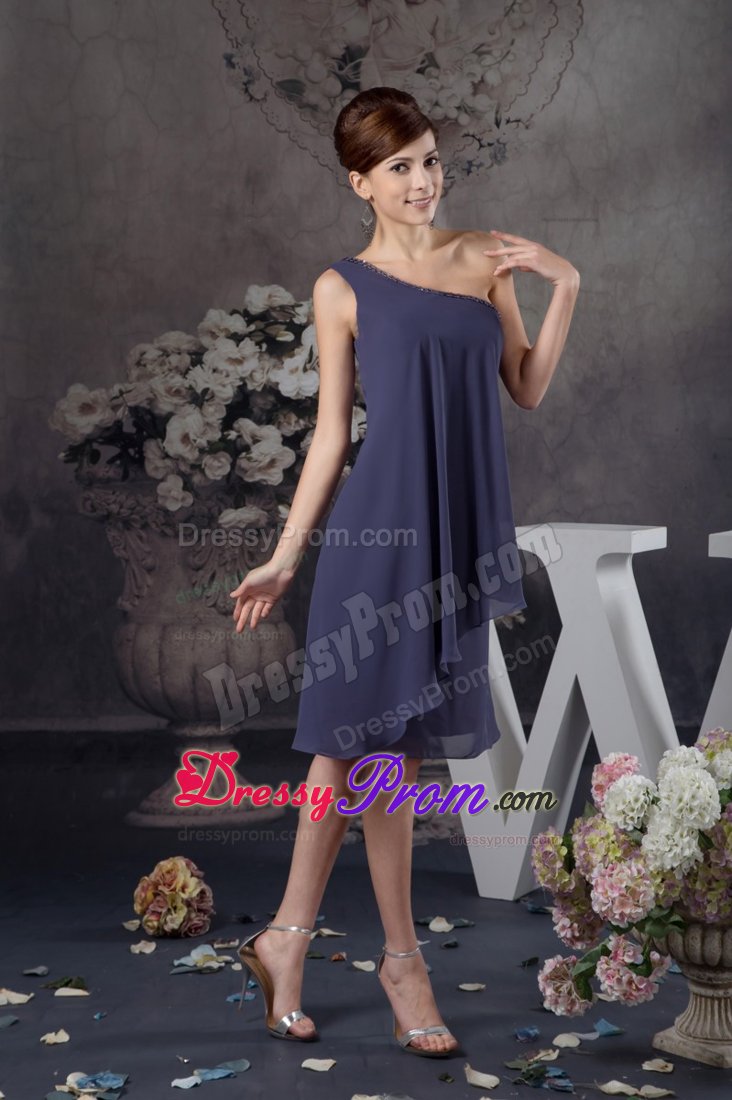 One Shoulder Navy Blue Prom Evening Dress with Asymmetrical Hem