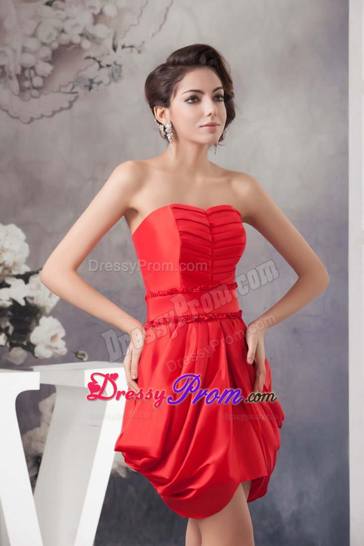 Ruching and Pick-ups Accent Red Mini-length Prom Evening Dress