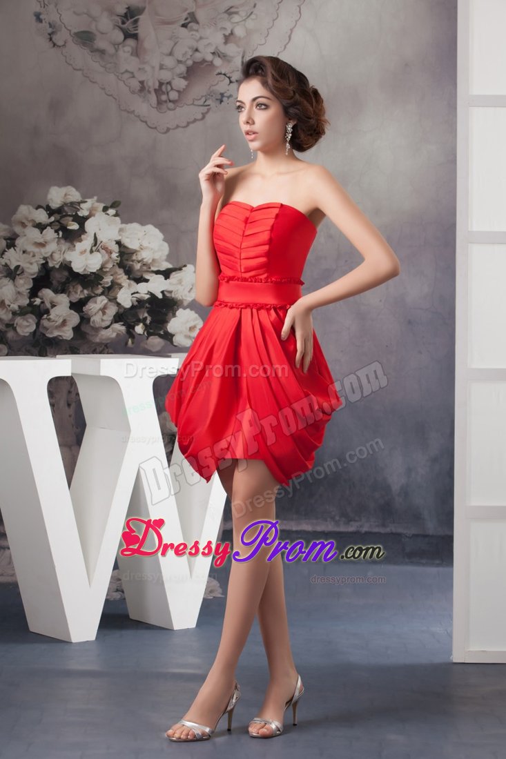 Ruching and Pick-ups Accent Red Mini-length Prom Evening Dress