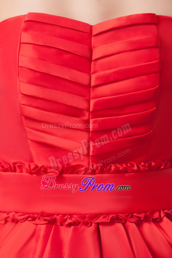 Ruching and Pick-ups Accent Red Mini-length Prom Evening Dress