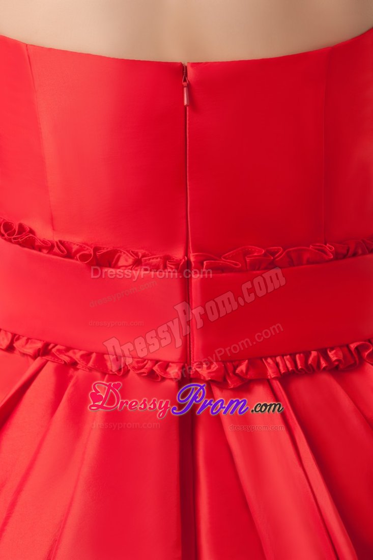 Ruching and Pick-ups Accent Red Mini-length Prom Evening Dress