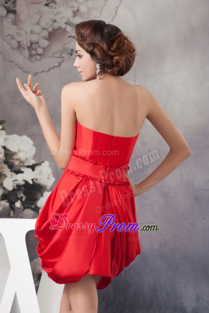 Ruching and Pick-ups Accent Red Mini-length Prom Evening Dress