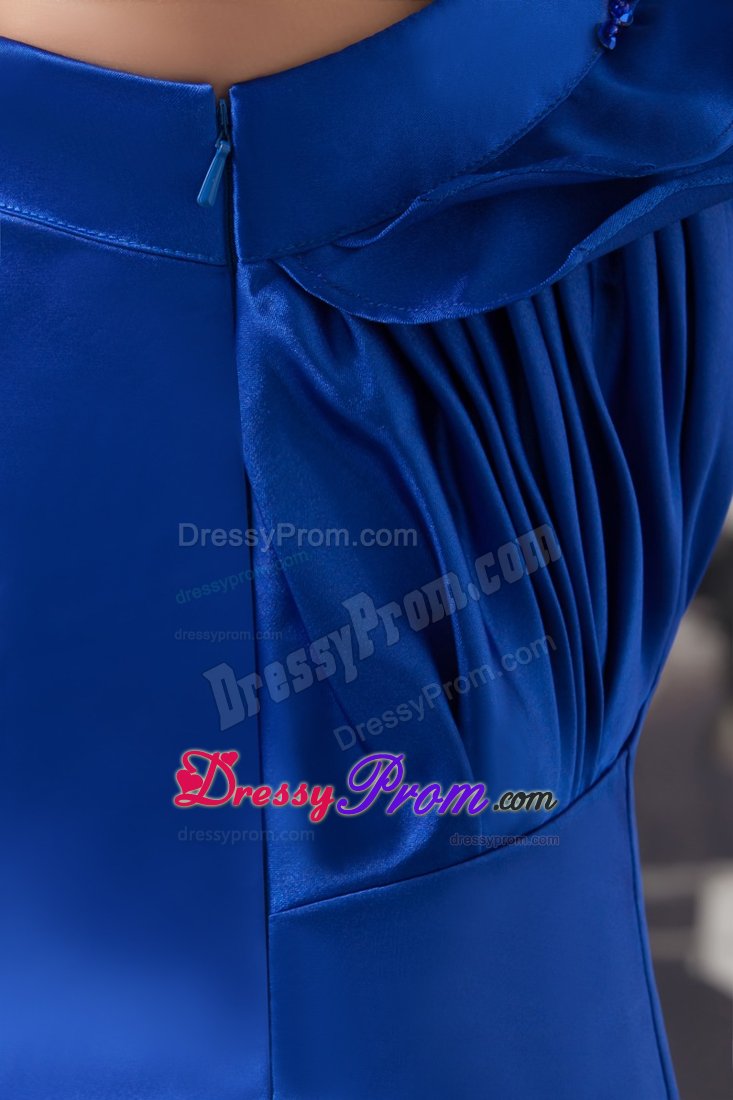 Ruched and Beaded Blue Prom Celebrity Dress with One Shoulder
