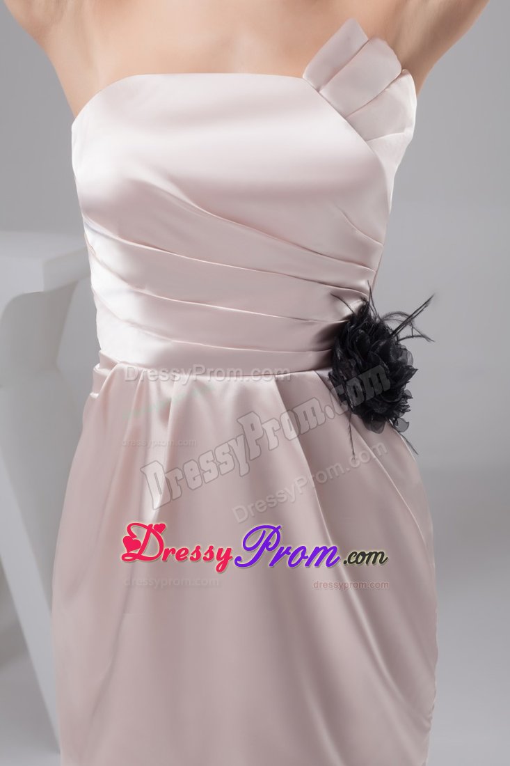 Champagne Mini-length Prom Gown Dress with Ruching and Flower