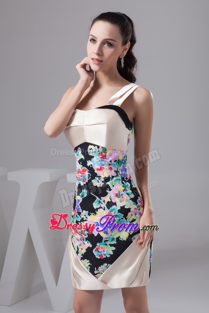 Multi-Colored Printing Fabric and Straps for Prom Evening Dress