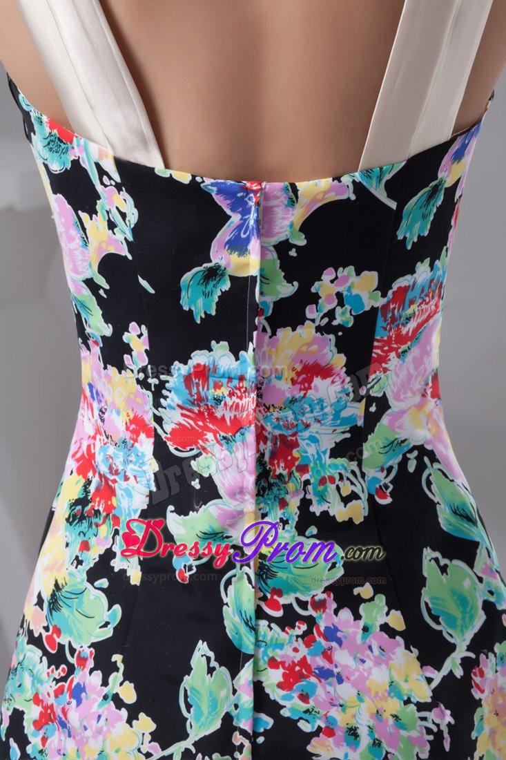Multi-Colored Printing Fabric and Straps for Prom Evening Dress