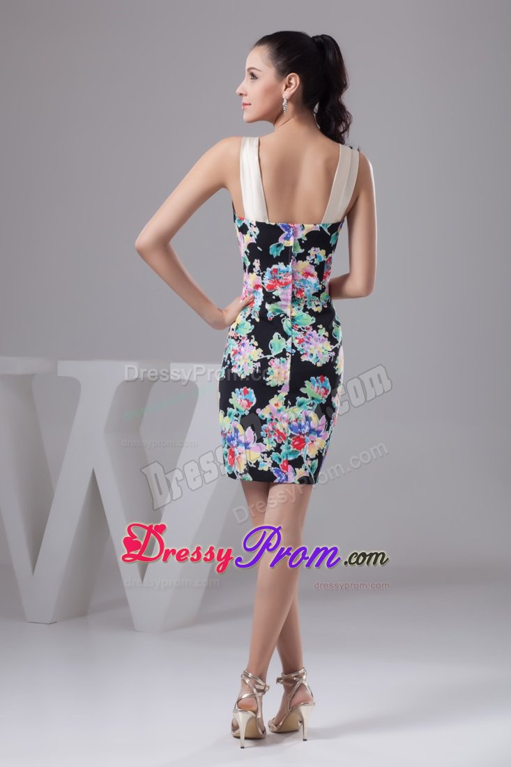 Multi-Colored Printing Fabric and Straps for Prom Evening Dress