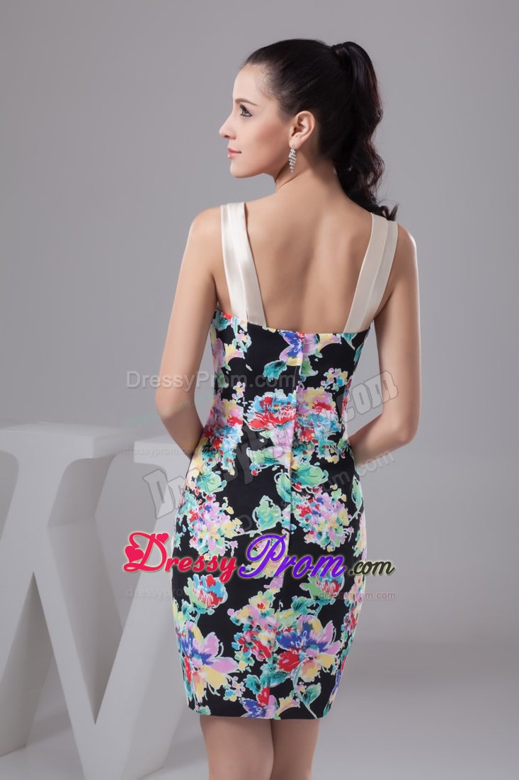 Multi-Colored Printing Fabric and Straps for Prom Evening Dress