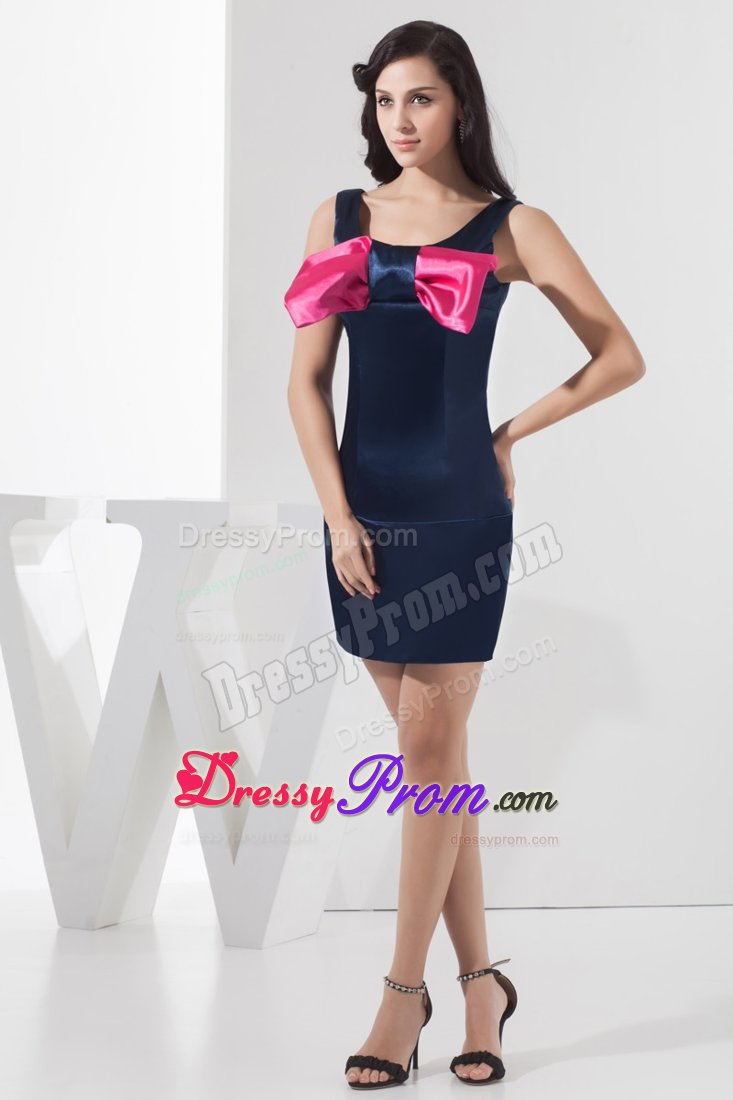 Scoop Neckline Navy Blue Prom Dress with Bowknot and Mini-length