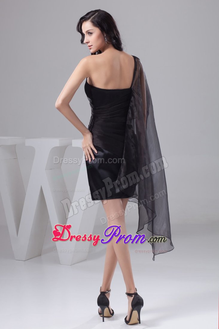 One Shoulder with Cover Short Ruched Black Prom Dress for Ladies