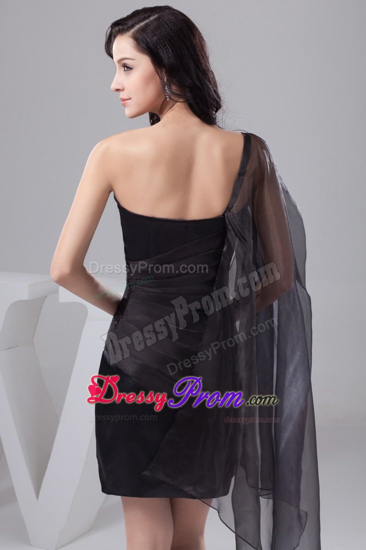 One Shoulder with Cover Short Ruched Black Prom Dress for Ladies