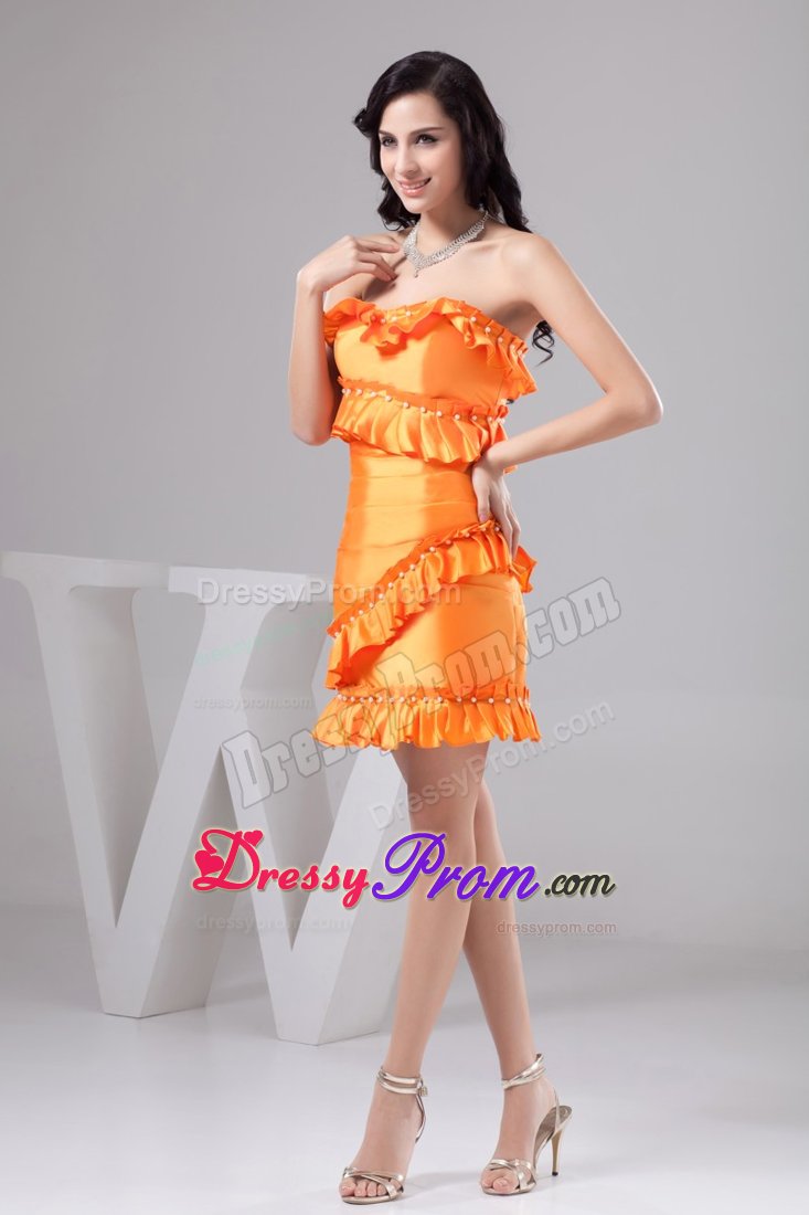 Orange Prom homecoming Dress with Beading and Ruching