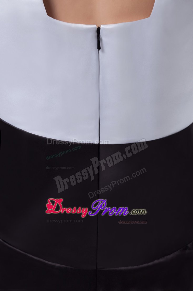 Black and White Square Prom Dress with Button and Bowknot