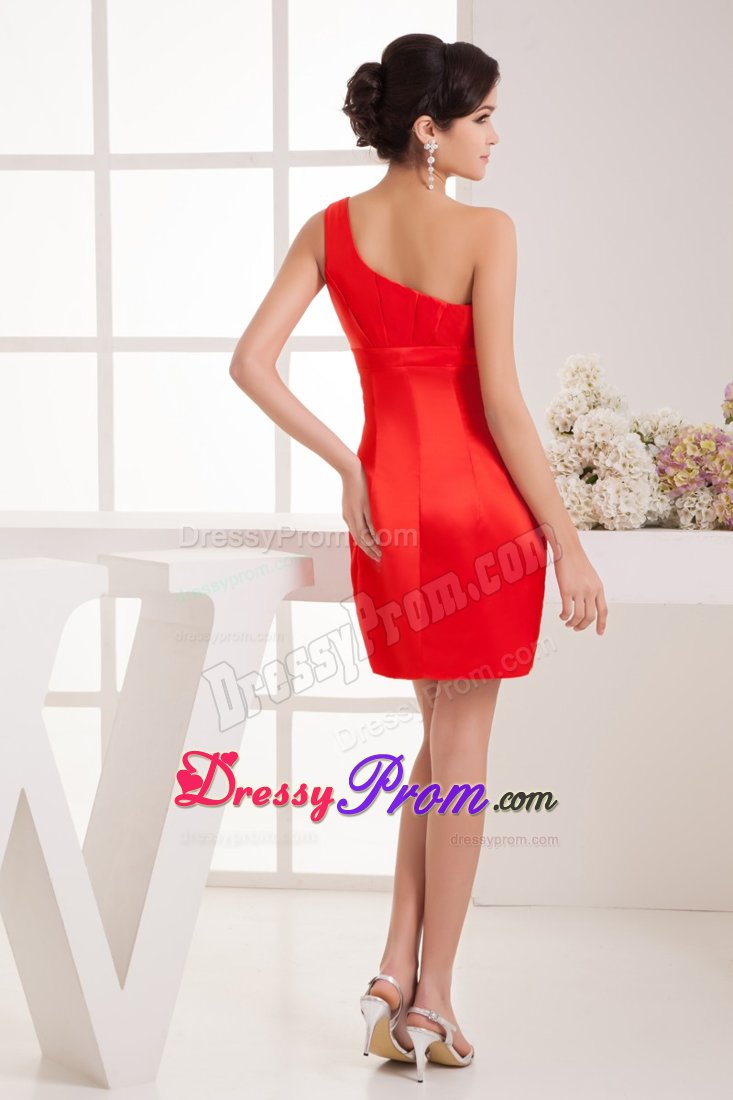 Asymmetrical One Shoulder Red Prom Pageant Dress with Beading