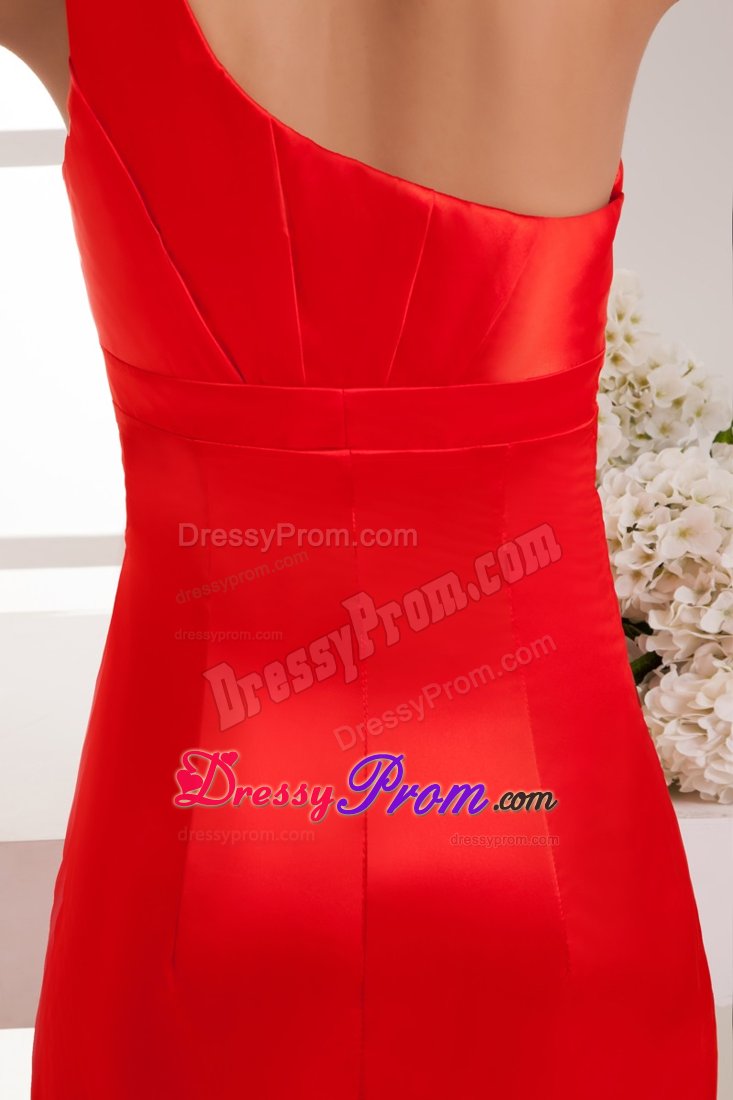 Asymmetrical One Shoulder Red Prom Pageant Dress with Beading