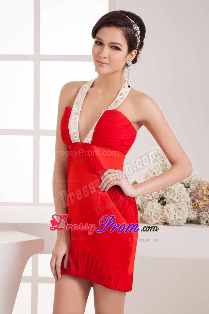 Red Short Prom Gowns for Girls with Straps Twisted in Cool Back