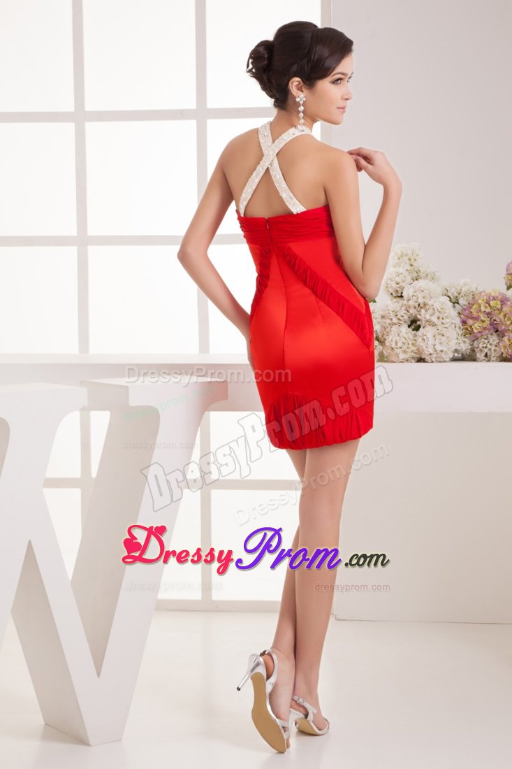 Red Short Prom Gowns for Girls with Straps Twisted in Cool Back