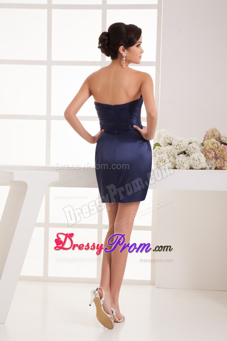 Navy Blue Ruched Beaded Prom Dress Designed Sheath in MD