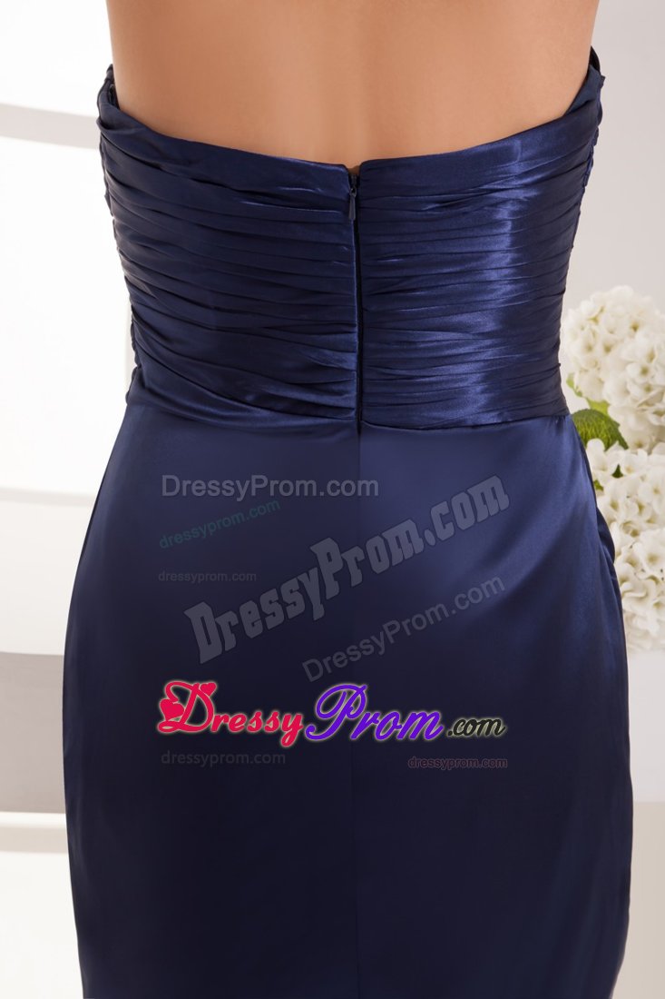 Navy Blue Ruched Beaded Prom Dress Designed Sheath in MD