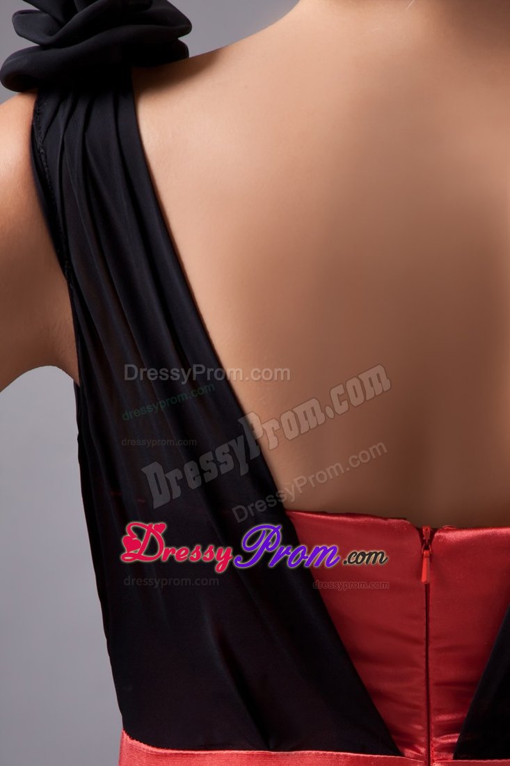 Bowknot and Flowers Accent Prom Party Dress in Black and Red