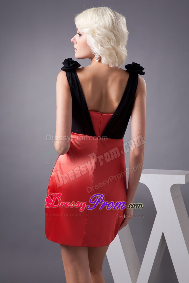 Bowknot and Flowers Accent Prom Party Dress in Black and Red