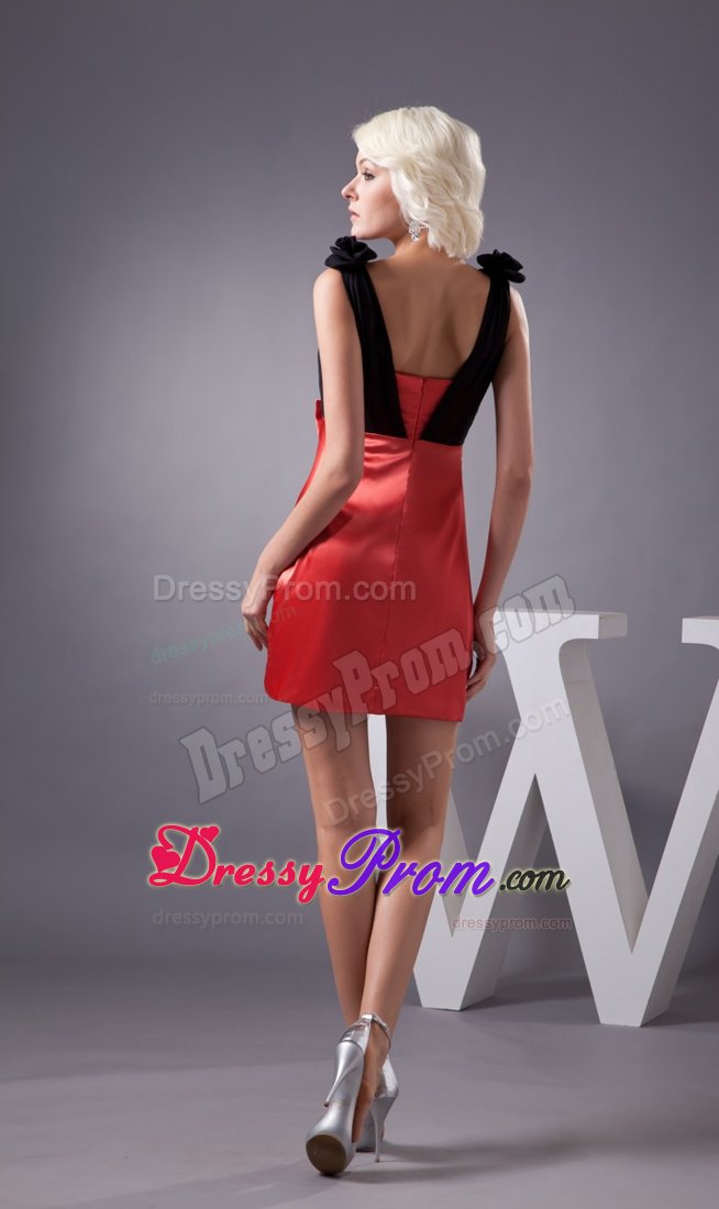 Bowknot and Flowers Accent Prom Party Dress in Black and Red