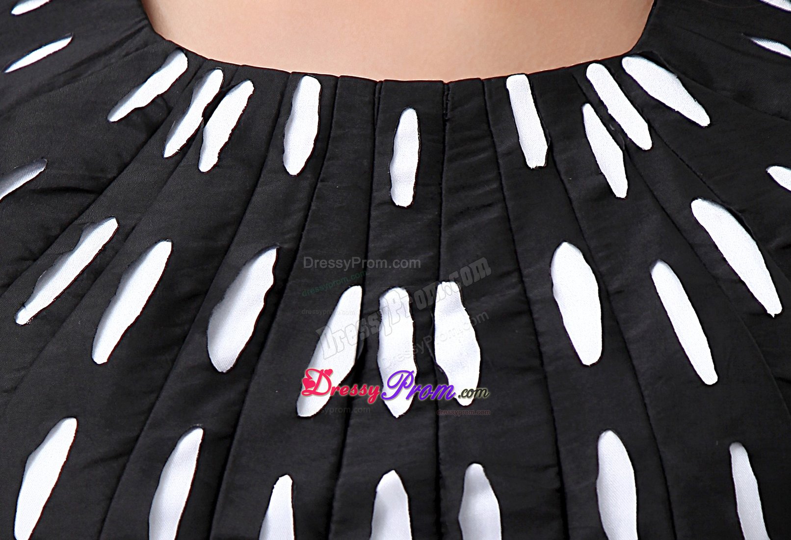 U Neck for Black Prom Gown Dress with White Polka Dot in FL