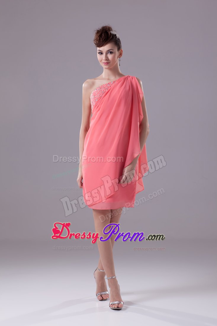 One Shoulder Watermelon Short Beaded Prom Dress in Illinois