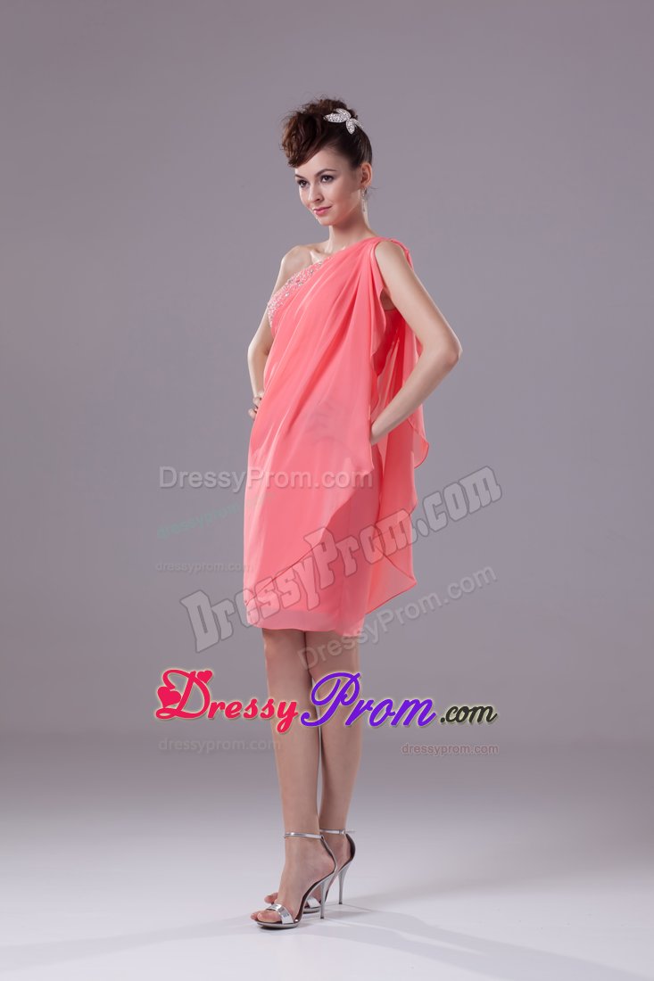 One Shoulder Watermelon Short Beaded Prom Dress in Illinois