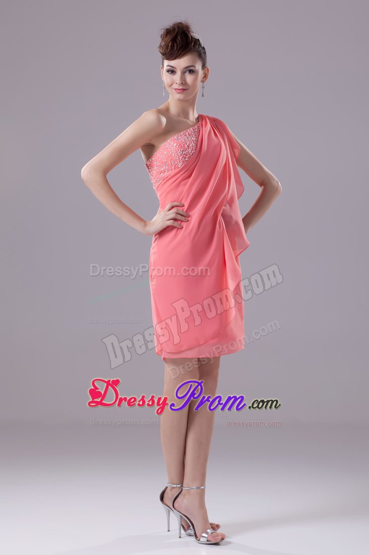 One Shoulder Watermelon Short Beaded Prom Dress in Illinois