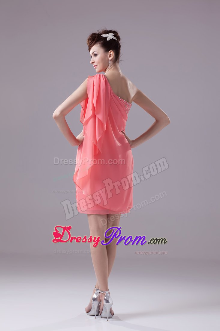 One Shoulder Watermelon Short Beaded Prom Dress in Illinois
