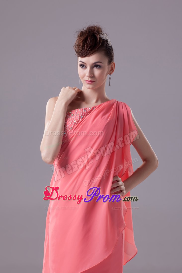 One Shoulder Watermelon Short Beaded Prom Dress in Illinois
