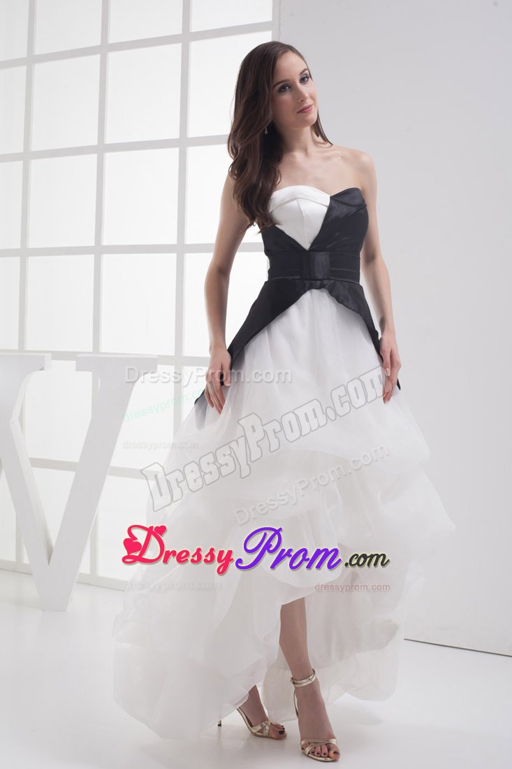 White and Black Sweetheart High-low Prom Dresses with Pick-ups